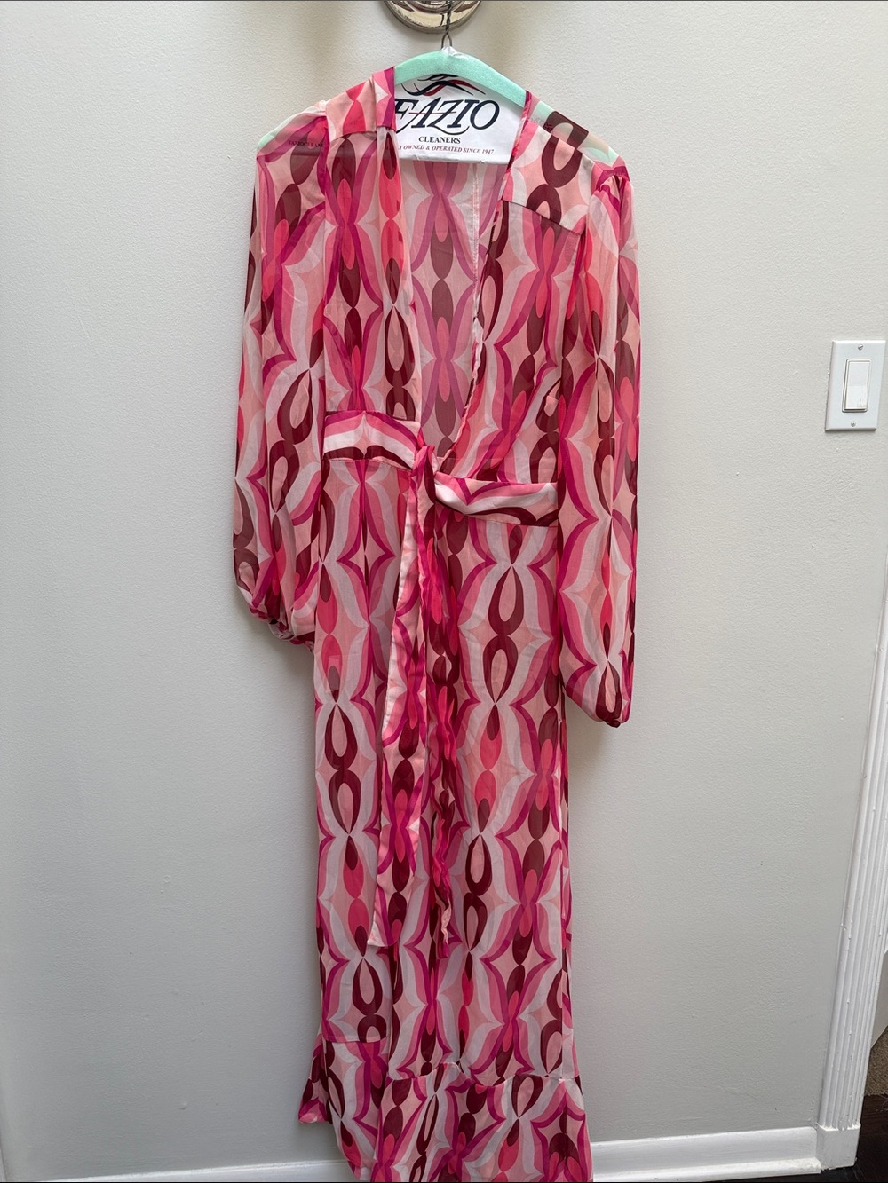 PatBo Sheer Pink Geometric Wrap Cover Up Dress